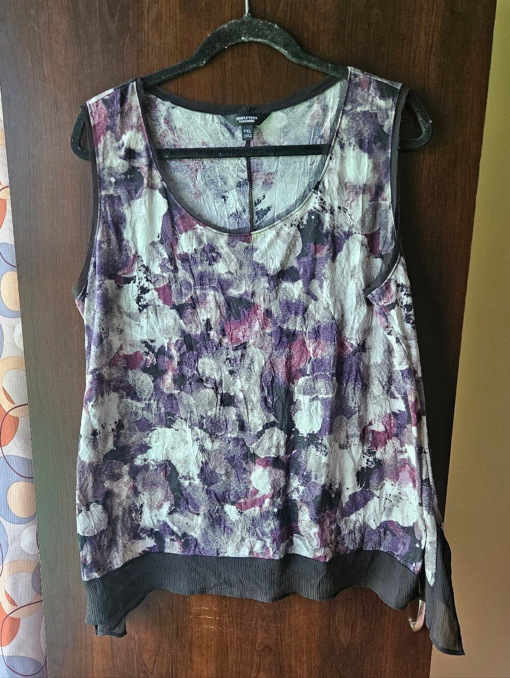 Simply Vera Wang Sleeveless Purple Floral Print Women's Tank Top Size PXL